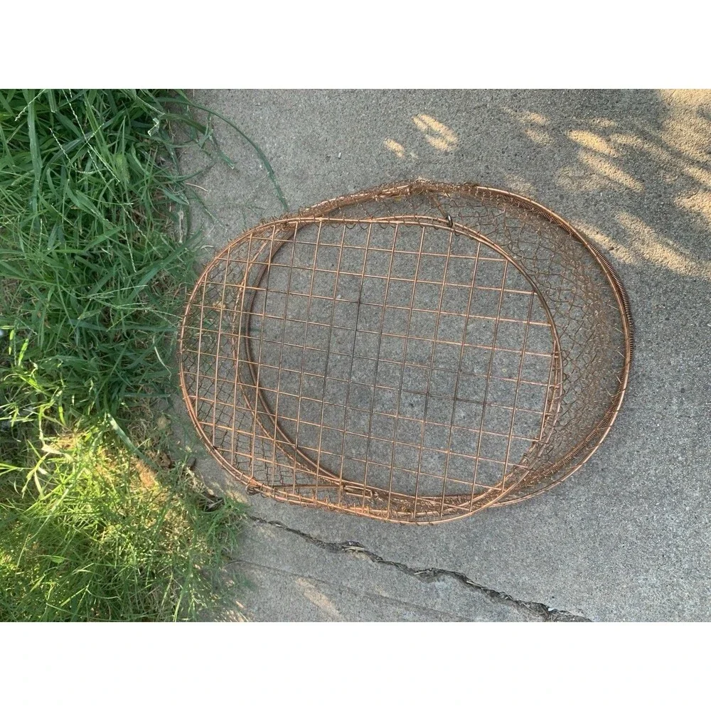 Large Collapsible Copper Wire Basket Egg Fruit Vegetables 18x13x8 in Vintage